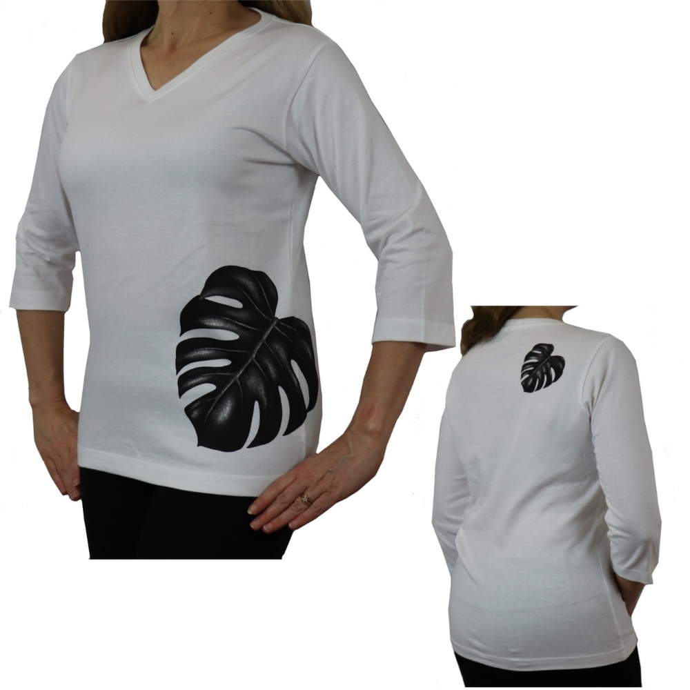 3/4 Sleeve Semi Fitted Monstera Leaf Print Shirt